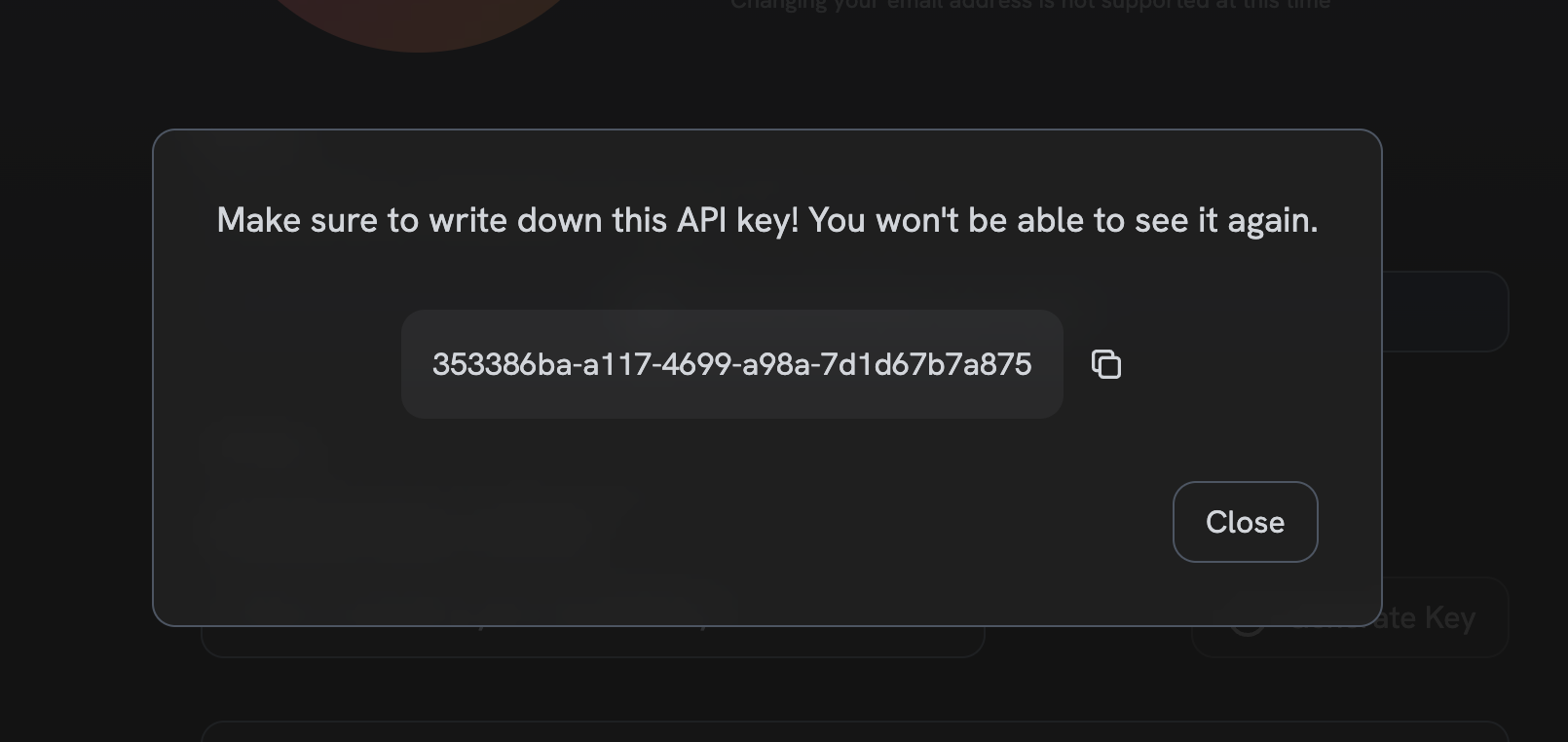 A generated API key