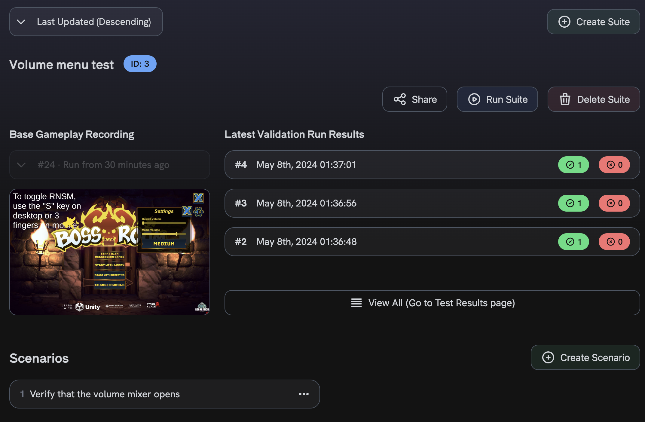 Screenshot of the validation suite runs