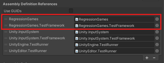 Test assembly references for Regression Games SDK